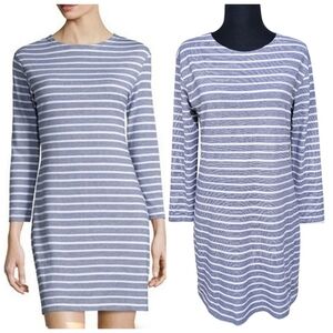 Sail To Sable Dress Sz Small Blue White Textured Knit Stripe Long Sleeve Shift